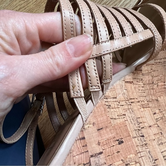 Franco Sarto Tan/ Beige Leather  Sarto Shoes Sombre Wedge Sandals Size 9M - Picture 10 of 13